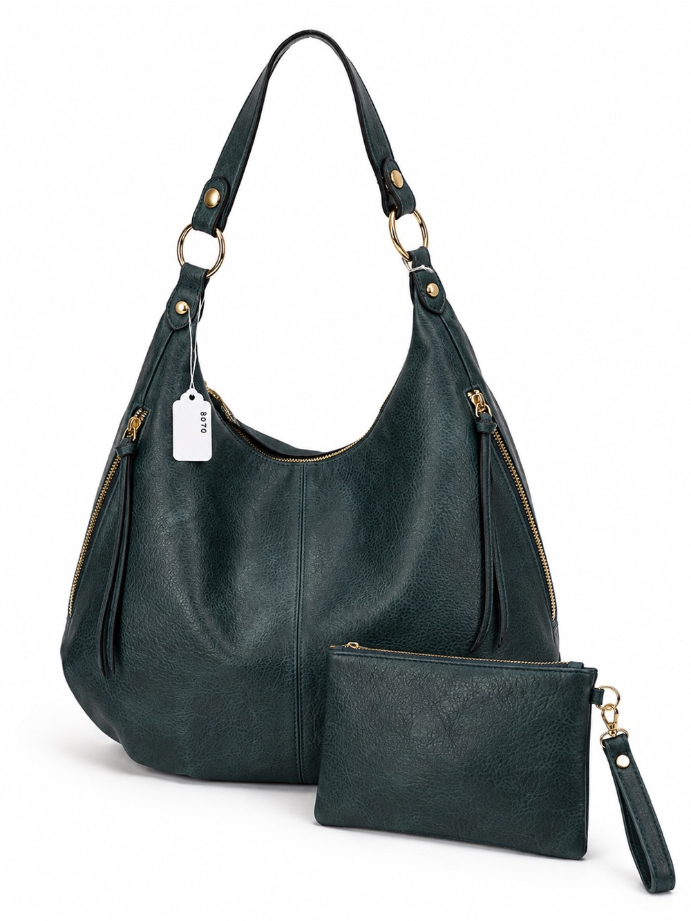 Dark Green Shoulder Hobo Bag with Wristlet - Women's Everyday Tote